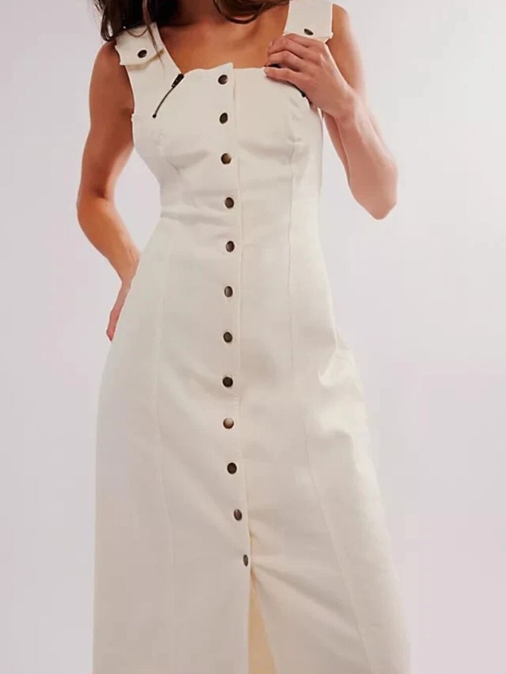 Free People Desert Desire Midi Dress Button Down Cream Size XS